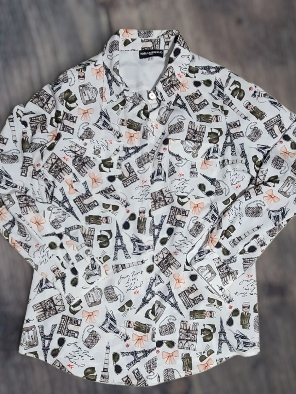 Karl Lagerfeld Paris Whimsical Sketch Print Roll-Tab Blouse Medium